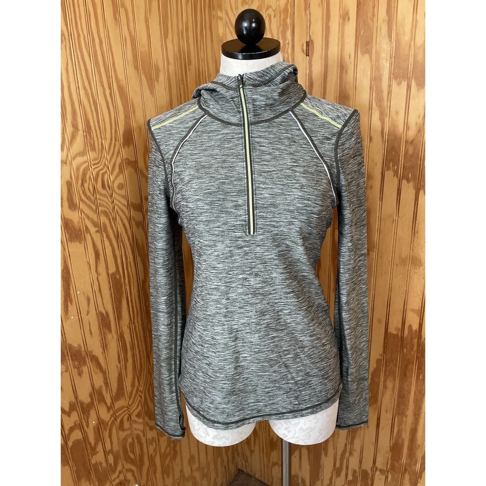 Zella Sz S Hoodie Gray Zip Up Hoodie Lime Trim Stretch 1/4 Zip Long Sleeve